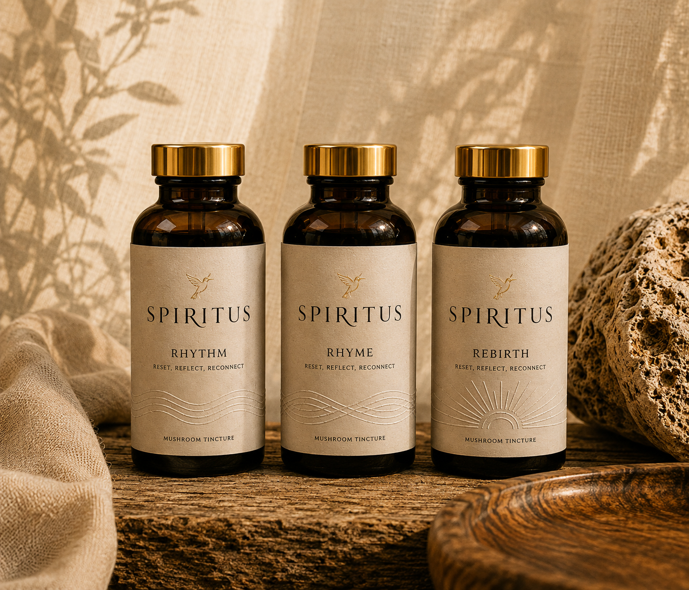 Spiritus Rhythm, Rhyme, and Rebirth mushroom tinctures