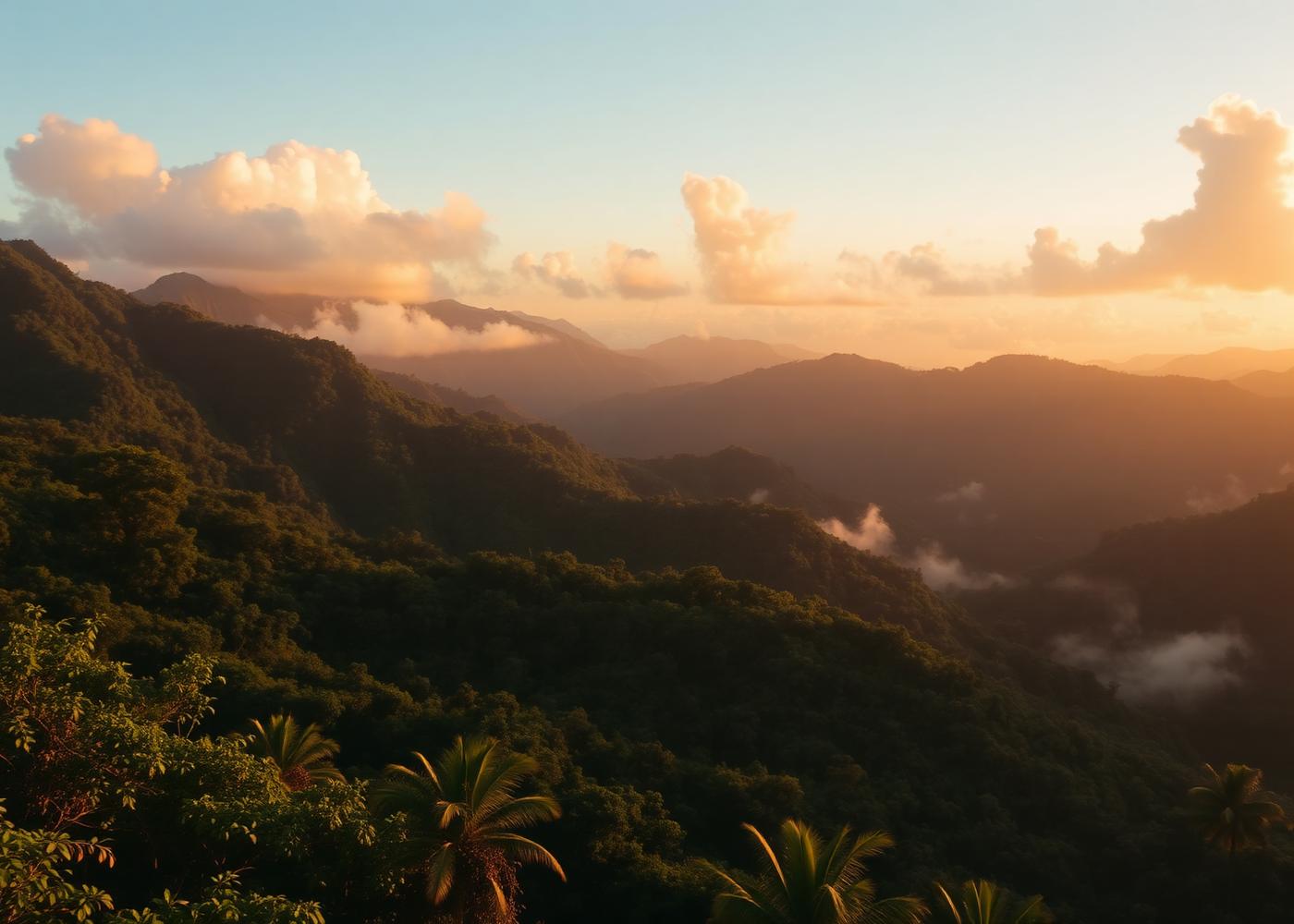 Jamaican landscape at golden hour